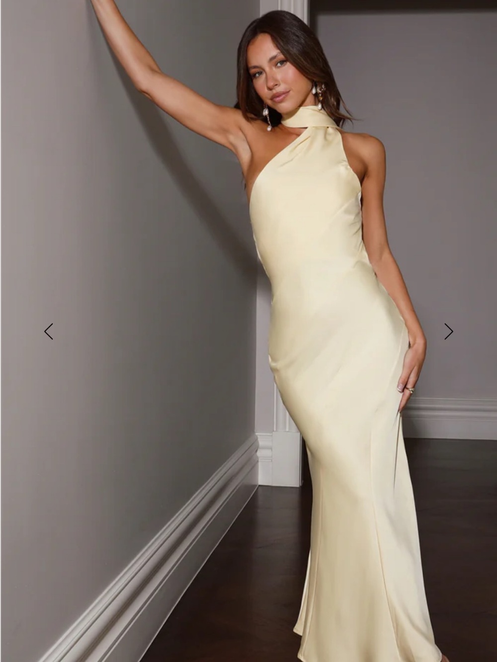 Hello Molly Pale Yellow One-Shoulder Evening Gown